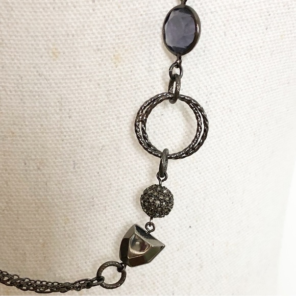 LIA SOPHIA Gun Metal Tone Chain Purple Jeweled Long Necklace - Picture 8 of 16